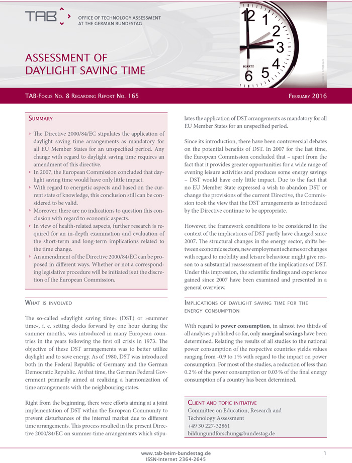 cover TAB-Fokus: assessment of dayalight saving time