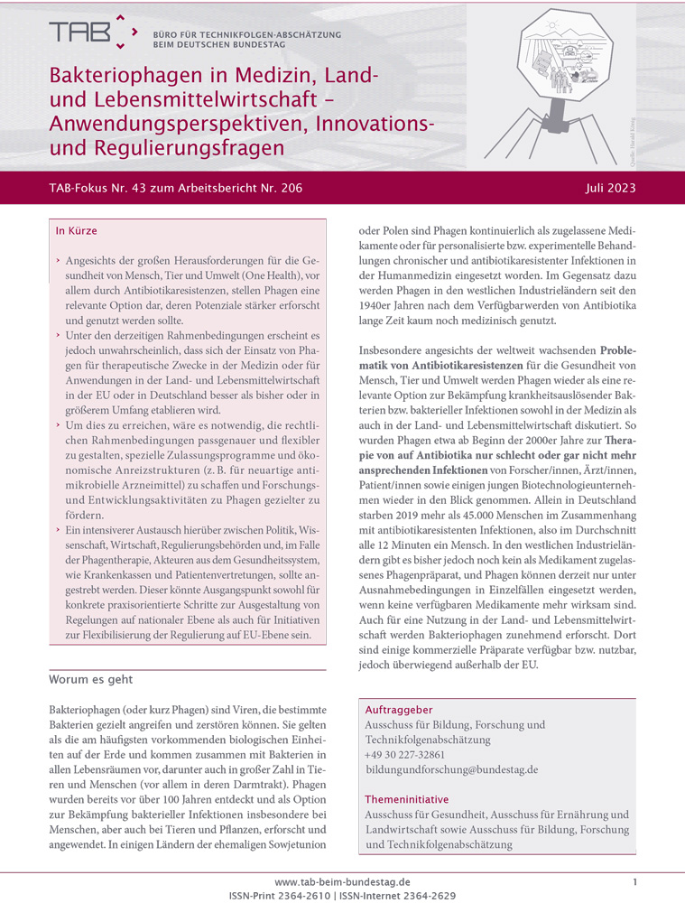 Cover: TAB-Fokus Nr. 43: Bakteriophagen in der Medizin und in Land- und Lebensmittelwirtschaft
