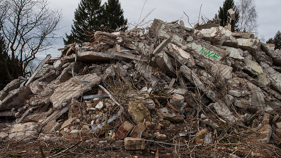 Building rubble after demolition