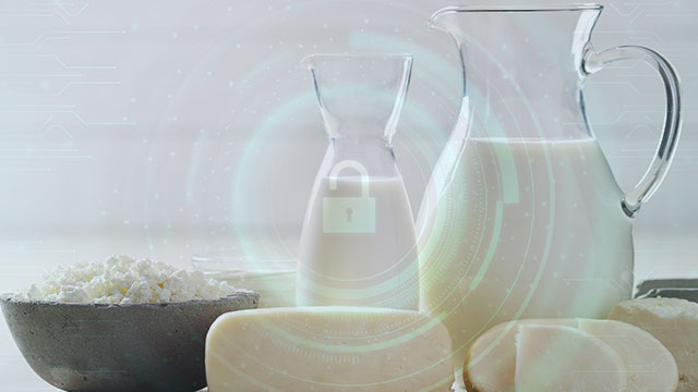 Dairy products against the background with safety technologies