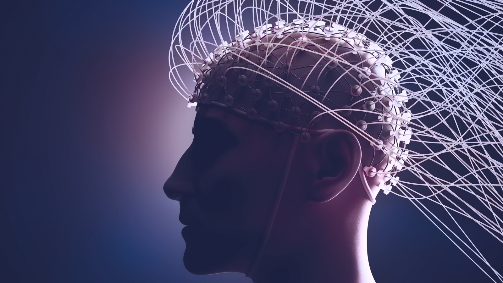 Human head with electrodes for measuring brain signals.