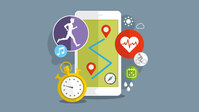 mobile phone with a variety of health and sport app icons