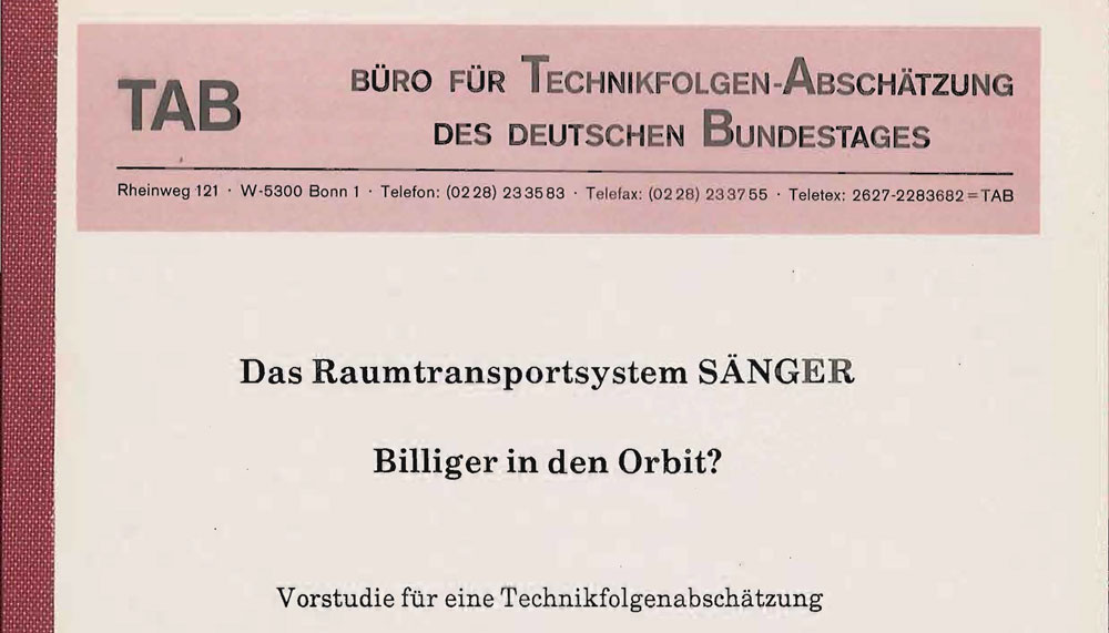 Screenshot (Ausschnit) des 1. TAB-Berichts vom April 1991 zum Raumtransportsystem SÄNGER