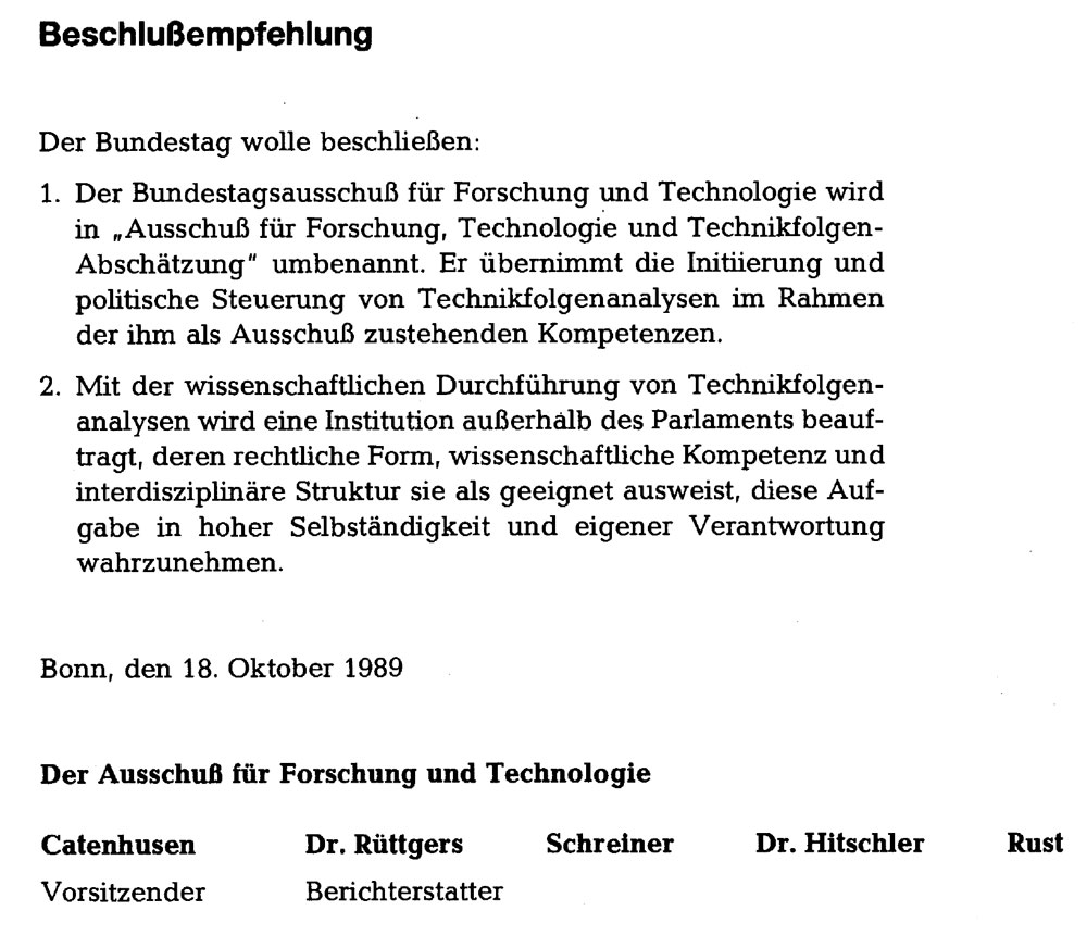 Screenshot Drs. 11/5489 Beschluss TA-Einrichung Deutscher Bundestag vom 18. Oktober 1989