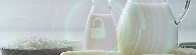 Milchprodukte vor Hintergrund mit Sicherheitstechnologien