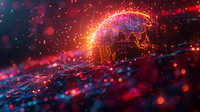  Lebendige Illustration eines globalen Quantenkryptographie-Netzes, das durch QKD ermöglicht wird und dessen Knotenpunkte über einen digitalen Globus miteinander verbunden sind.
