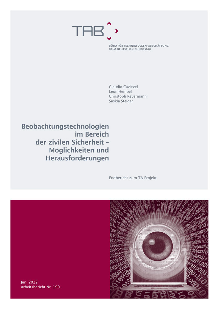 Cover: TAB-Arbeitsbericht Nr. 190 Beobachtungstechnologien im Bereich der zivilen Sicherheit – Möglichkeiten und Herausforderungen.