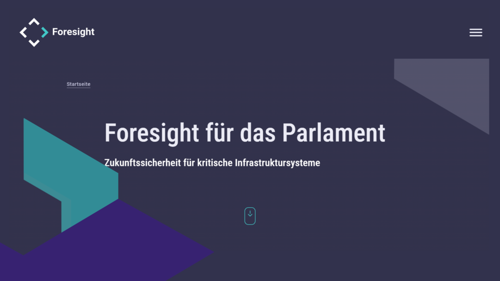Screenshot Microsite: Foresight für das Parlament. Zukunfssicherheit für kritische Infrastrukturen