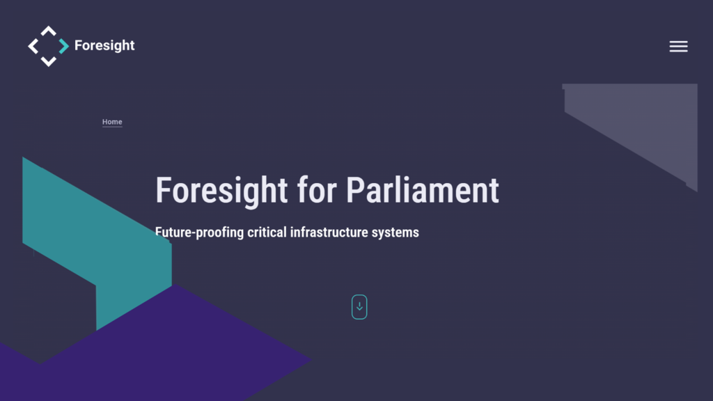 Screenshot microsite: Foresight for the Parliament.Future-proofing critical infrastructure systems